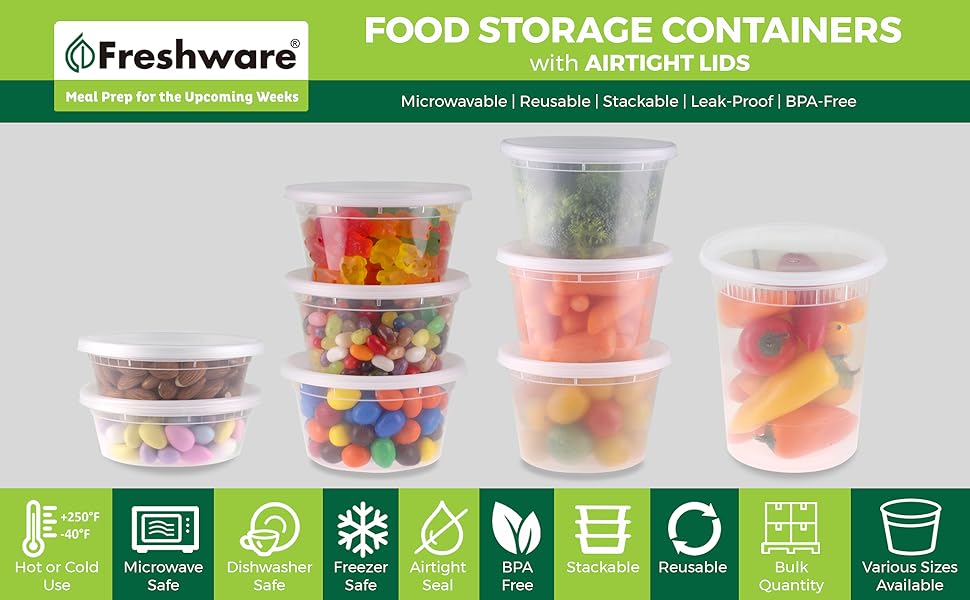 Freshware 50-Pack 16 oz Food Storage Containers with Lids – Airtight, Leak-Proof, Reusable Meal Prep Containers - Ballimart