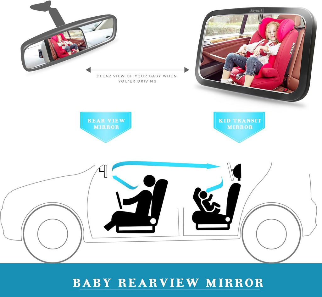 Shynerk Baby Car Mirror – Rear-Facing Infant Seat Safety Mirror | Wide Crystal-Clear View, 360° Rotation, Shatterproof & Crash-Tested