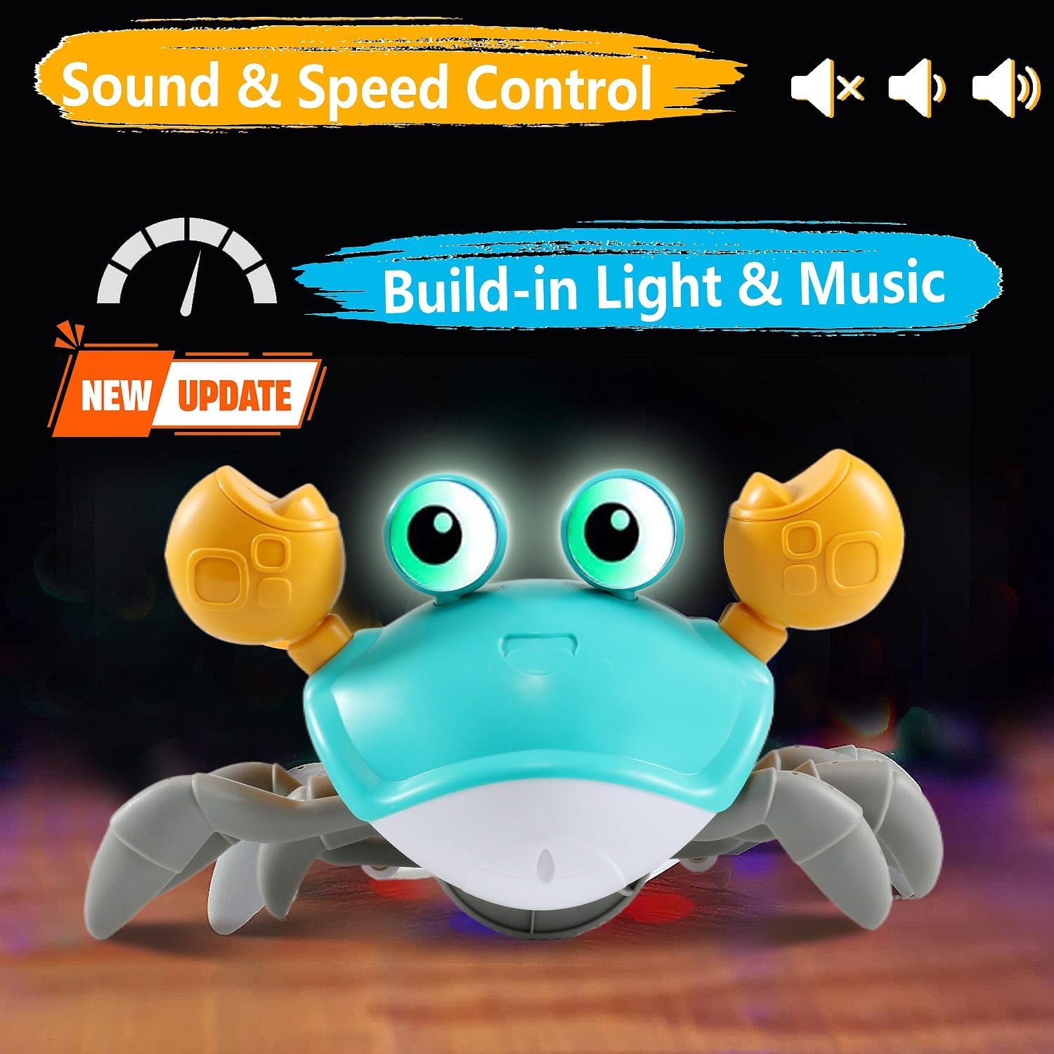 Control Future Crawling Crab Baby Toy – Interactive Tummy Time & Crawling Helper for Infants and Toddlers | Lights, Music, and Obstacle Sensors