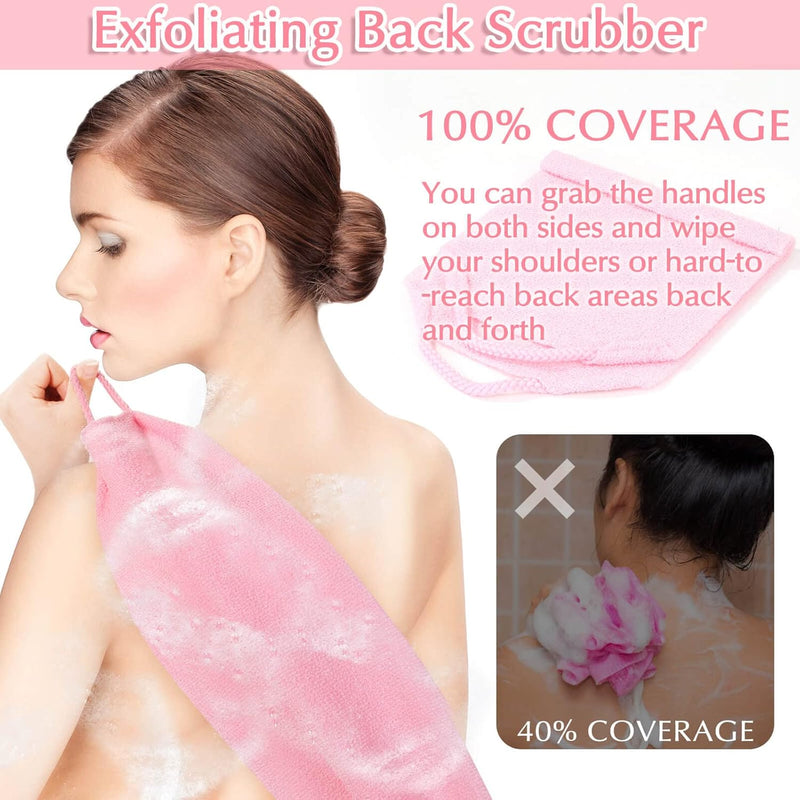Anezus Exfoliating Shower Bath Gloves & Back Scrubber Set – Premium Pink Exfoliator for Body, Face, and Shower