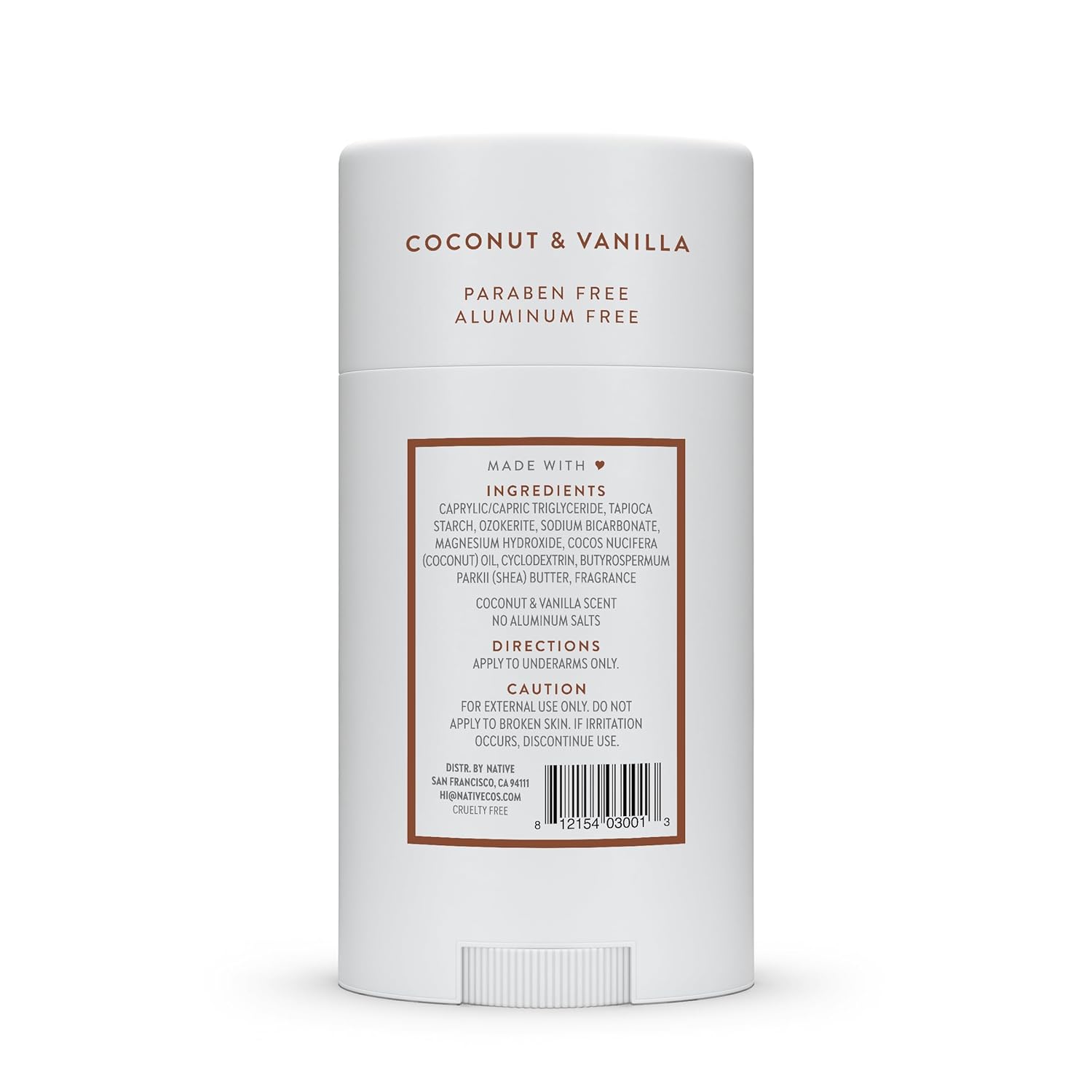 Native Coconut & Vanilla Deodorant | Aluminum-Free, 72-Hour Odor Control for Women & Men | Natural Deodorant with Baking Soda, Coconut Oil & Shea Butter | Paraben & Phthalate Free, 2.65oz