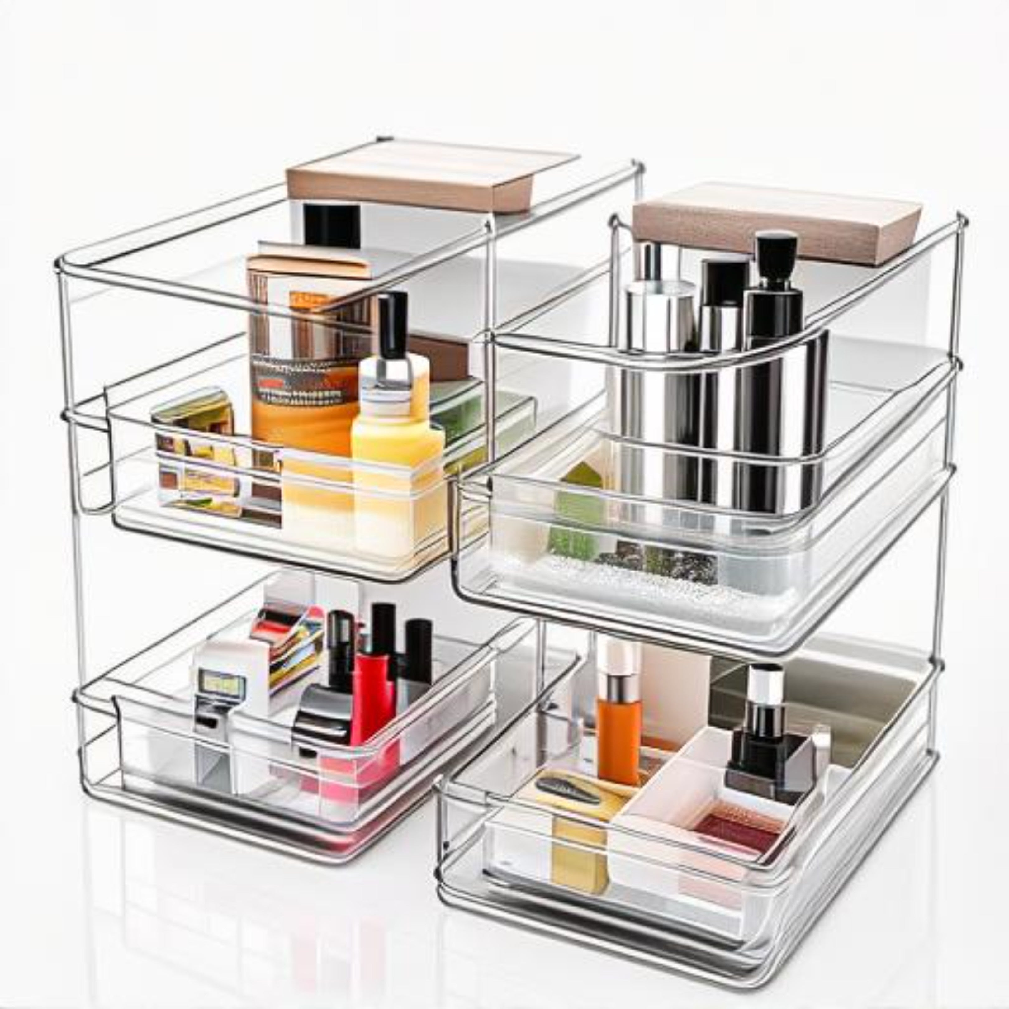 NewHome 2 Packs 3 Tier Clear Bathroom Organizer with Drawers