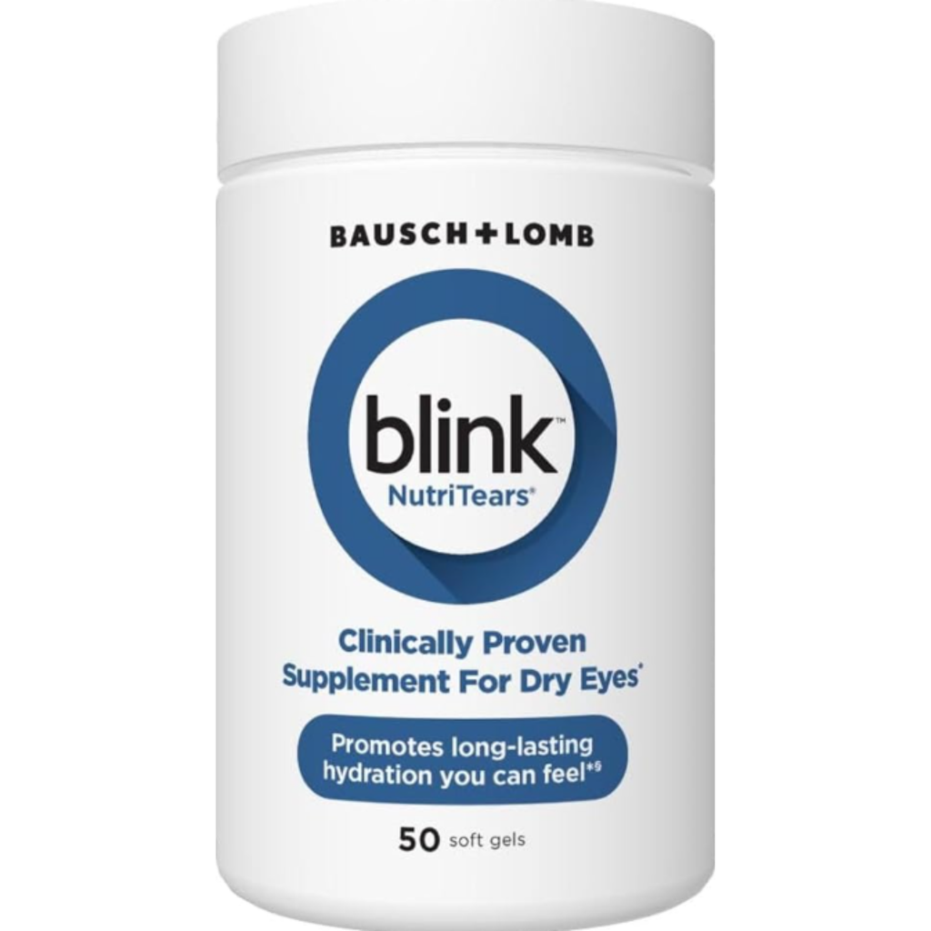 Bausch & Lomb blink NutriTears supplement container on a white background