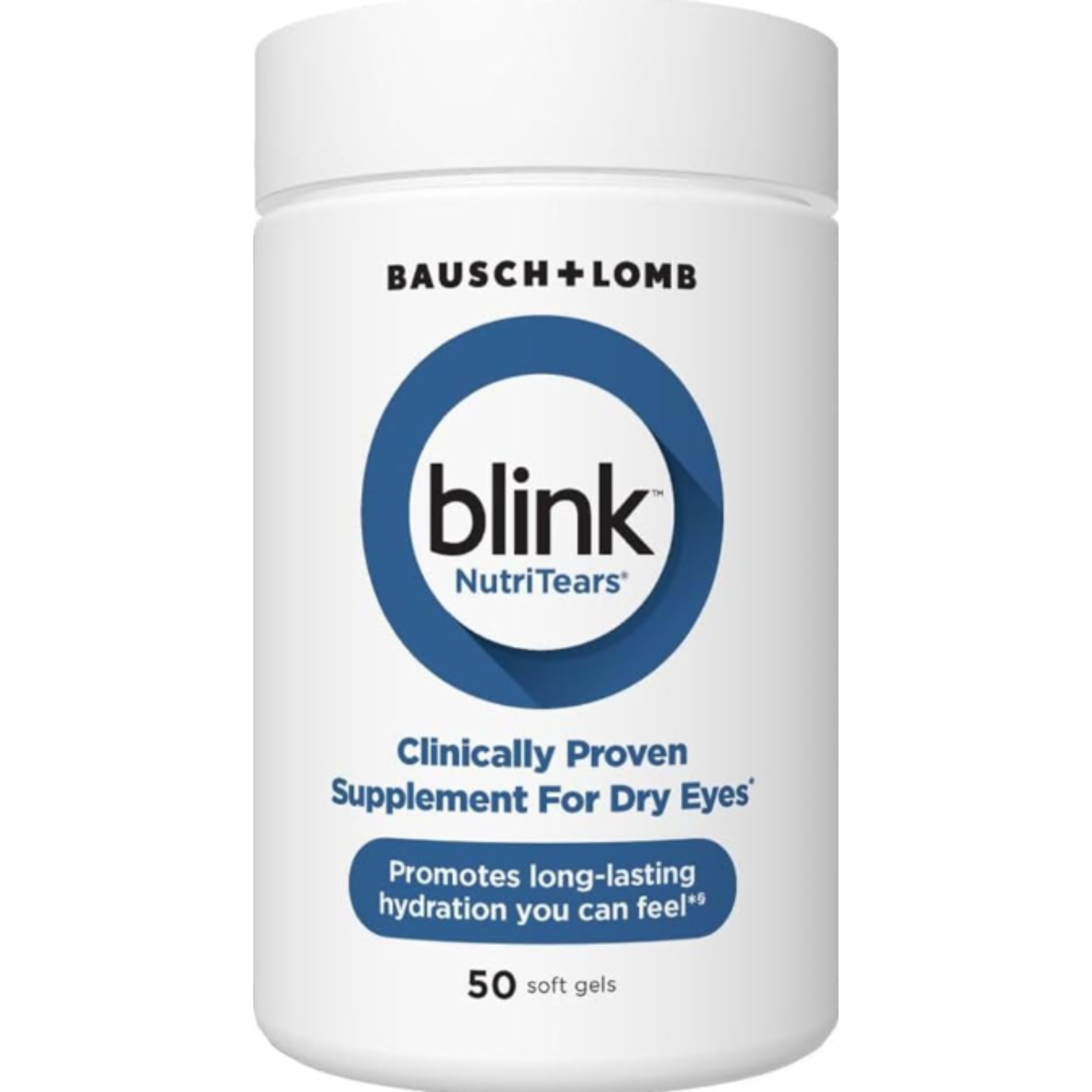 Bausch & Lomb blink NutriTears supplement container on a white background