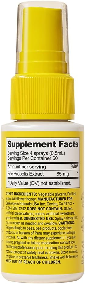 Beekeeper's Naturals Propolis Throat Spray – 95% Bee Propolis Extract for Immune Support  Sore Throat Relief | Natural, Keto, Paleo, Gluten-Free (1.06 oz, Pack of 1)