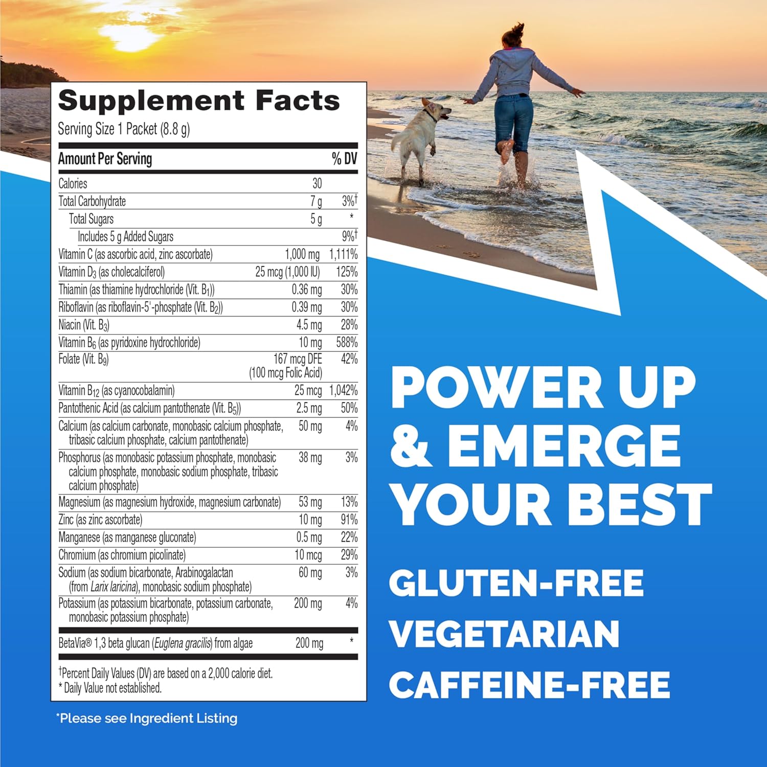 Emergen-C Immune+ Triple Action Powder – 1000mg Vitamin C, B Vitamins, BetaVia® & Antioxidants – Raspberry Flavor – 30 Packets