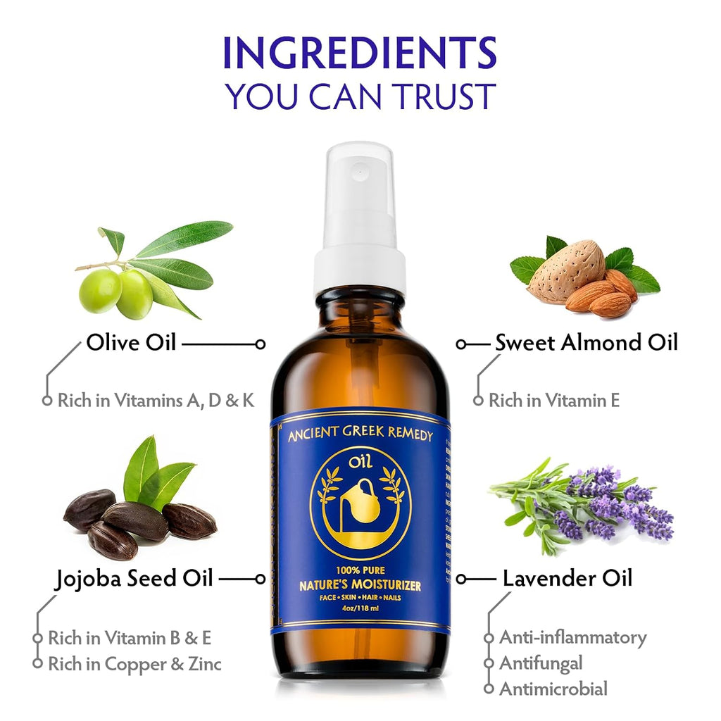 Ancient Greek Remedy After Shower Body Oil for Women - Hydrating Face Oil & Body Moisturizer for Dry Skin with Organic Jojoba, Sweet Almond, Olive & Vitamin E Oil (4 oz)