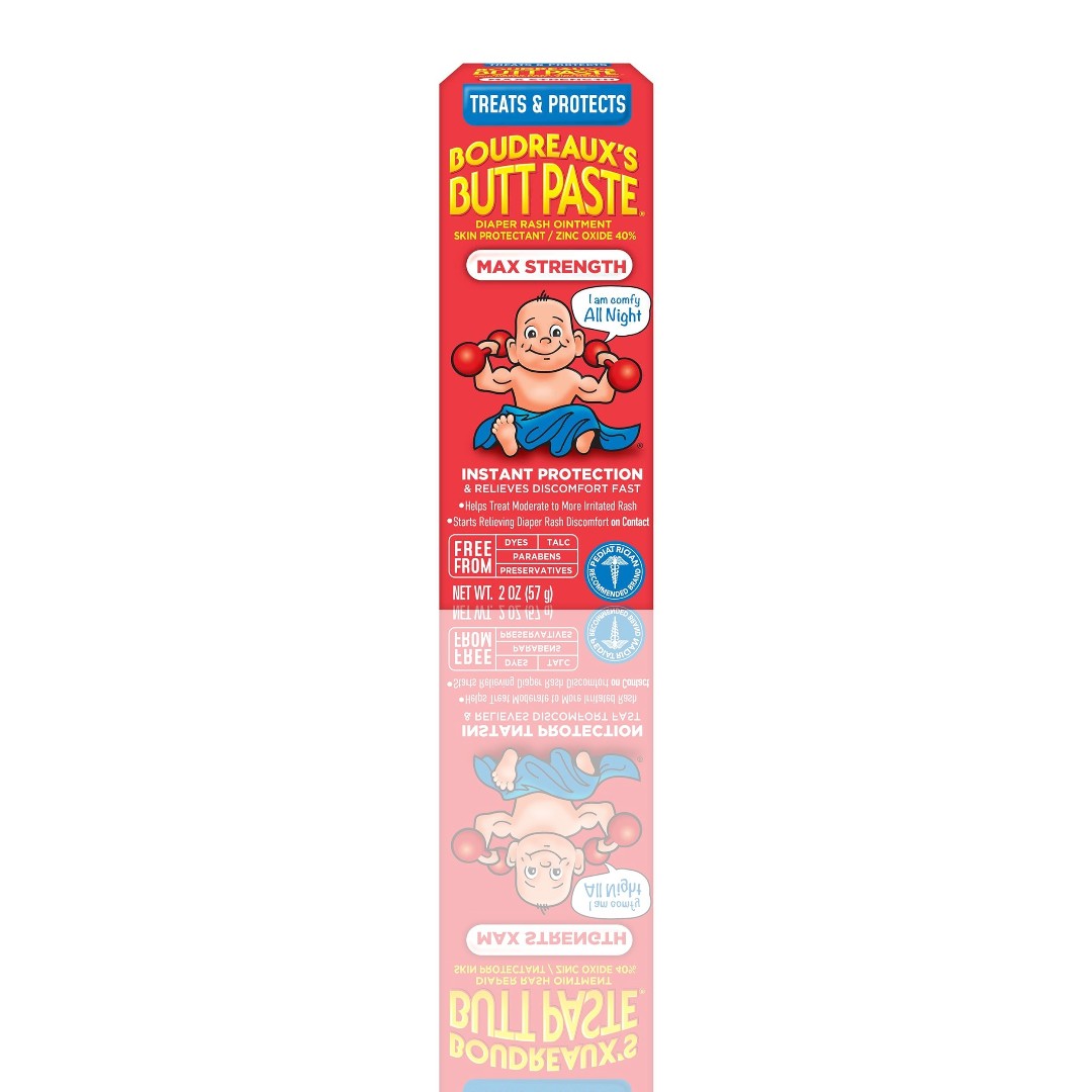 Boudreaux's Butt Paste Maximum Strength Diaper Rash Cream – 40% Zinc Oxide, Baby Ointment for Fast Relief & Protection – 2 oz Tube