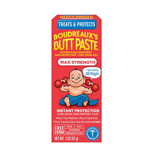 Boudreaux's Butt Paste Maximum Strength Diaper Rash Cream – 40% Zinc Oxide, Baby Ointment for Fast Relief & Protection – 2 oz Tube