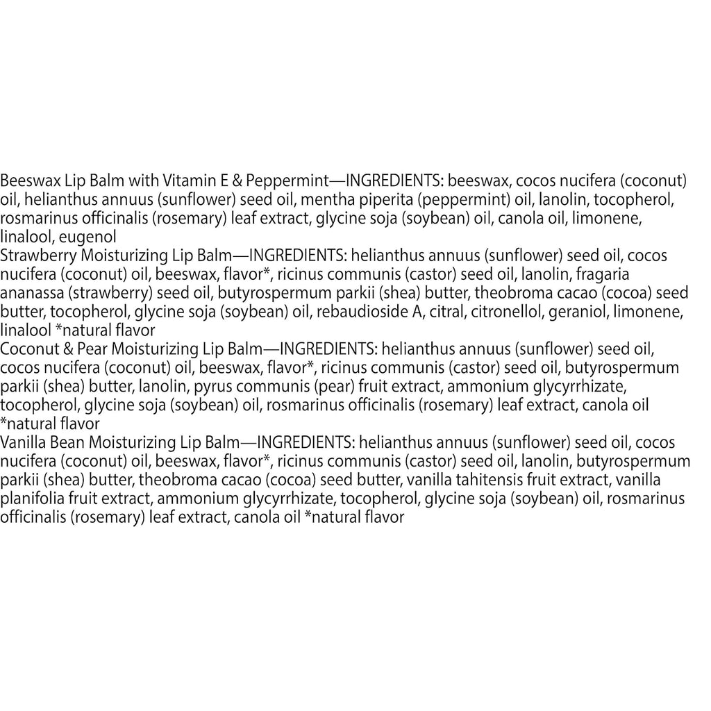 Burt’s Bees Lip Balm 4-Pack | Natural Moisturizing Lip Care | Beeswax, Strawberry, Coconut &amp; Pear, Vanilla Bean