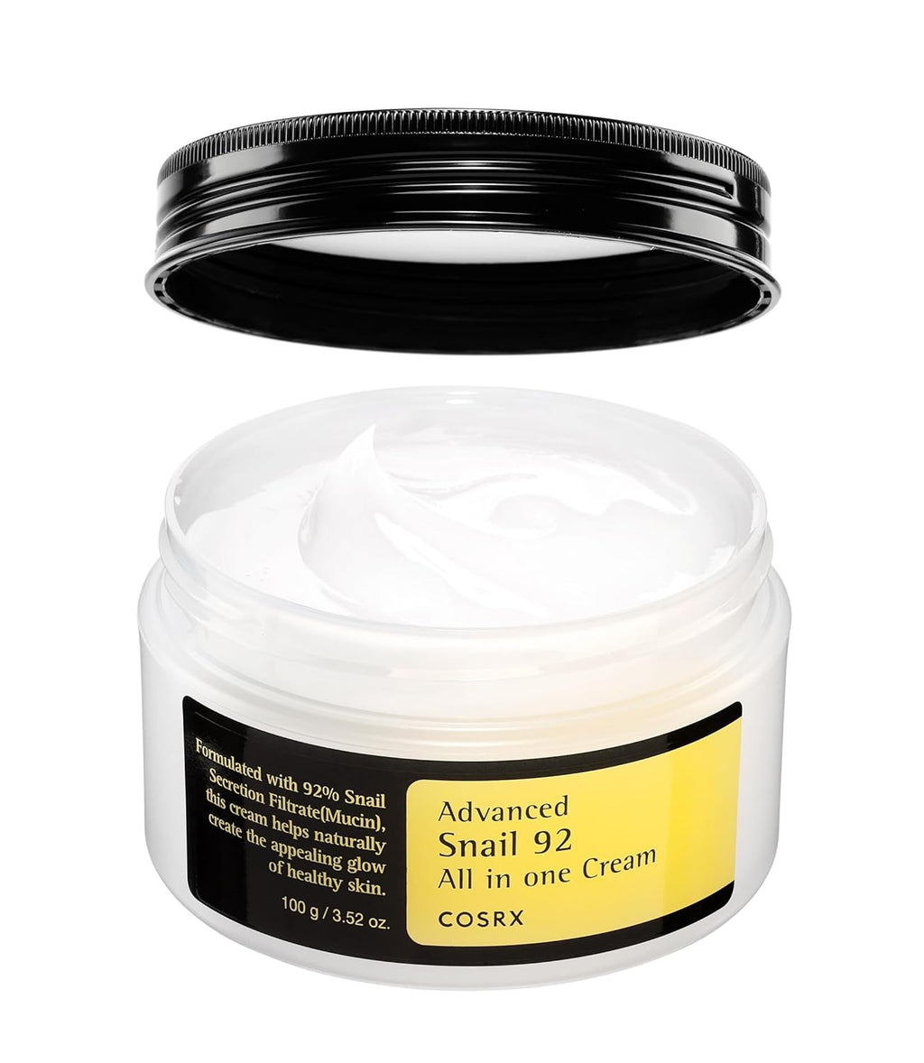 Cosrx Advanced Snail 92 All in One Cream jar with black lid on a white background