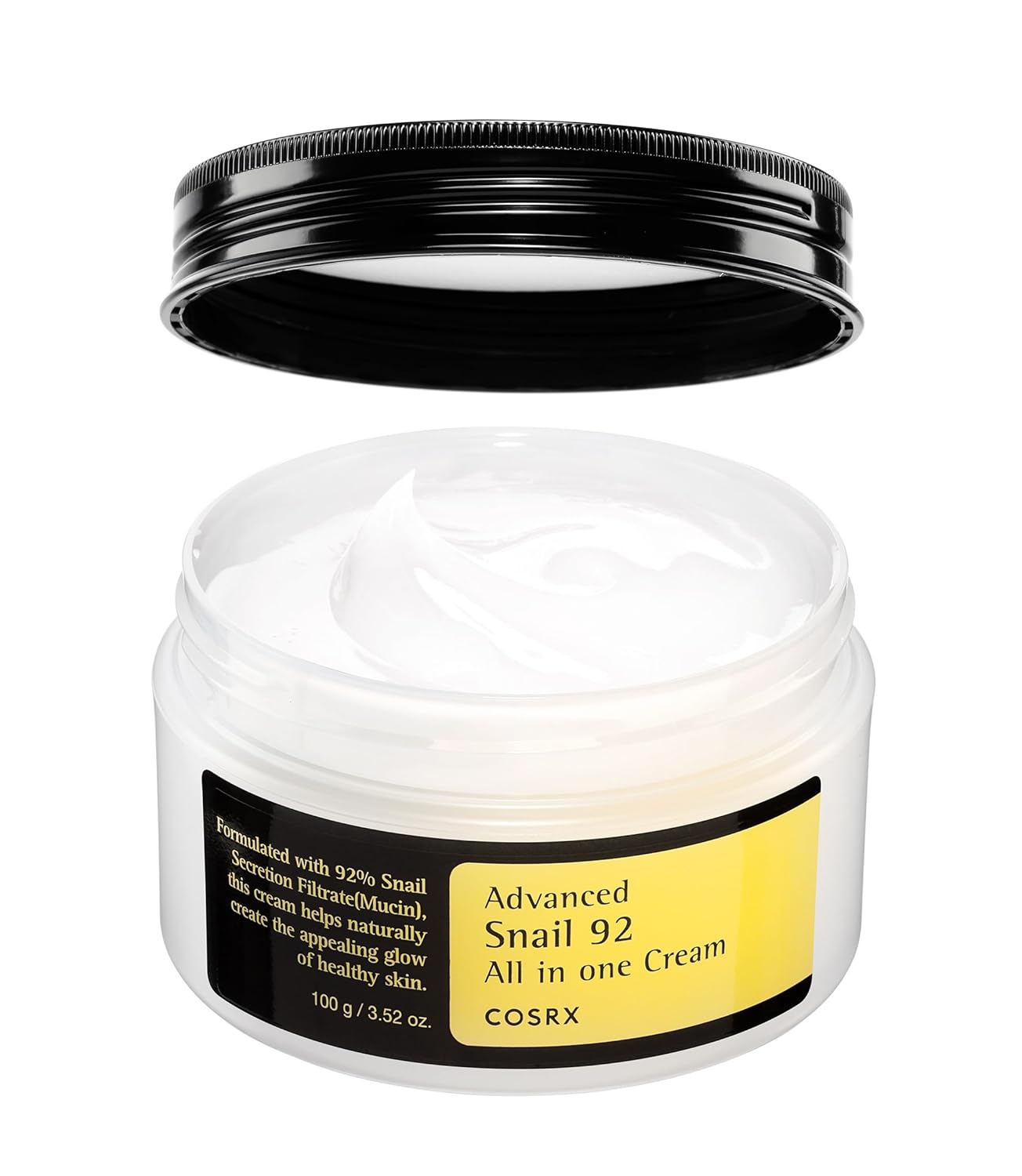 Cosrx Advanced Snail 92 All in One Cream jar with black lid on a white background