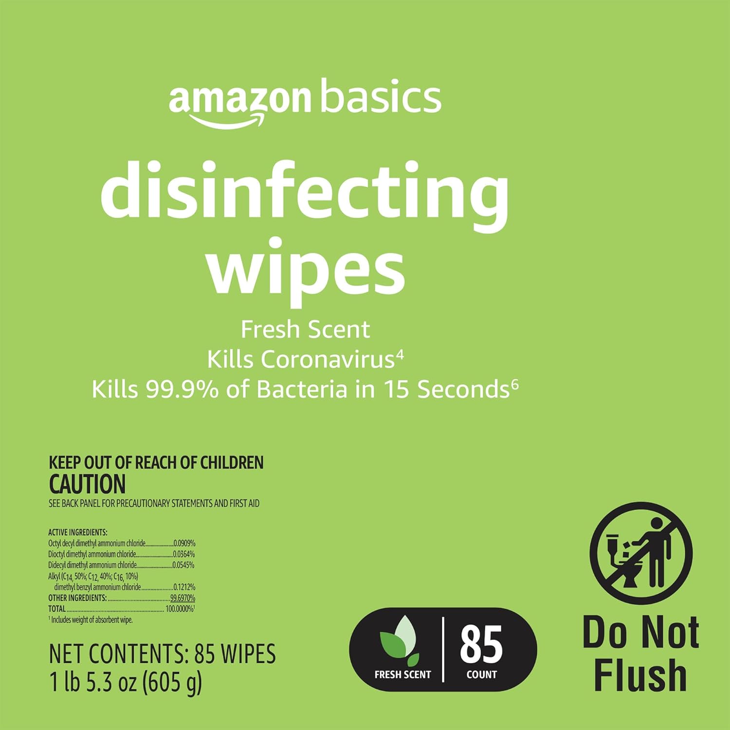 Amazon Basics Disinfecting Wipes, Lemon & Fresh Scent | 255 Count (3 Packs of 85