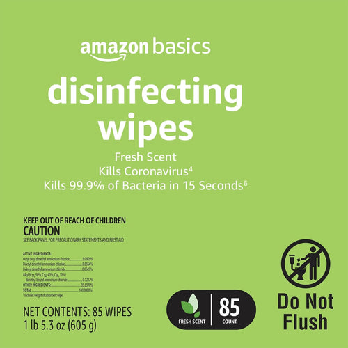 Amazon Basics Disinfecting Wipes, Lemon & Fresh Scent | 255 Count (3 Packs of 85 - Ballimart