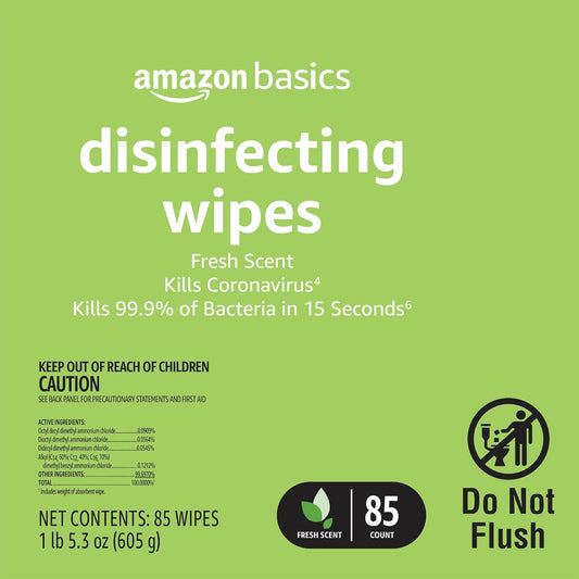 Amazon Basics Disinfecting Wipes, Lemon & Fresh Scent | 255 Count (3 Packs of 85 - Ballimart