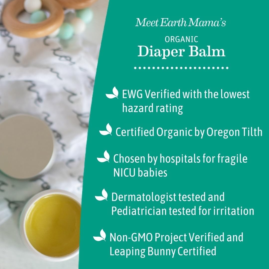 Earth Mama Organic Diaper Balm | USDA Certified | Calendula & Herbal Diaper Cream | Multi-Purpose Baby Ointment, 2 oz (2-Pack