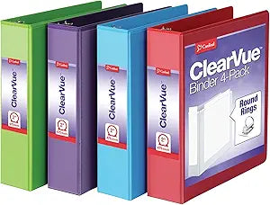 Cardinal 3 Ring Binders, 2-Inch Durable Binders with ClearVue Covers (4-Pack)