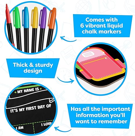 First and Last Day of School Board Sign – 14"x11" Double-Sided Chalkboard with Liquid Chalk Markers