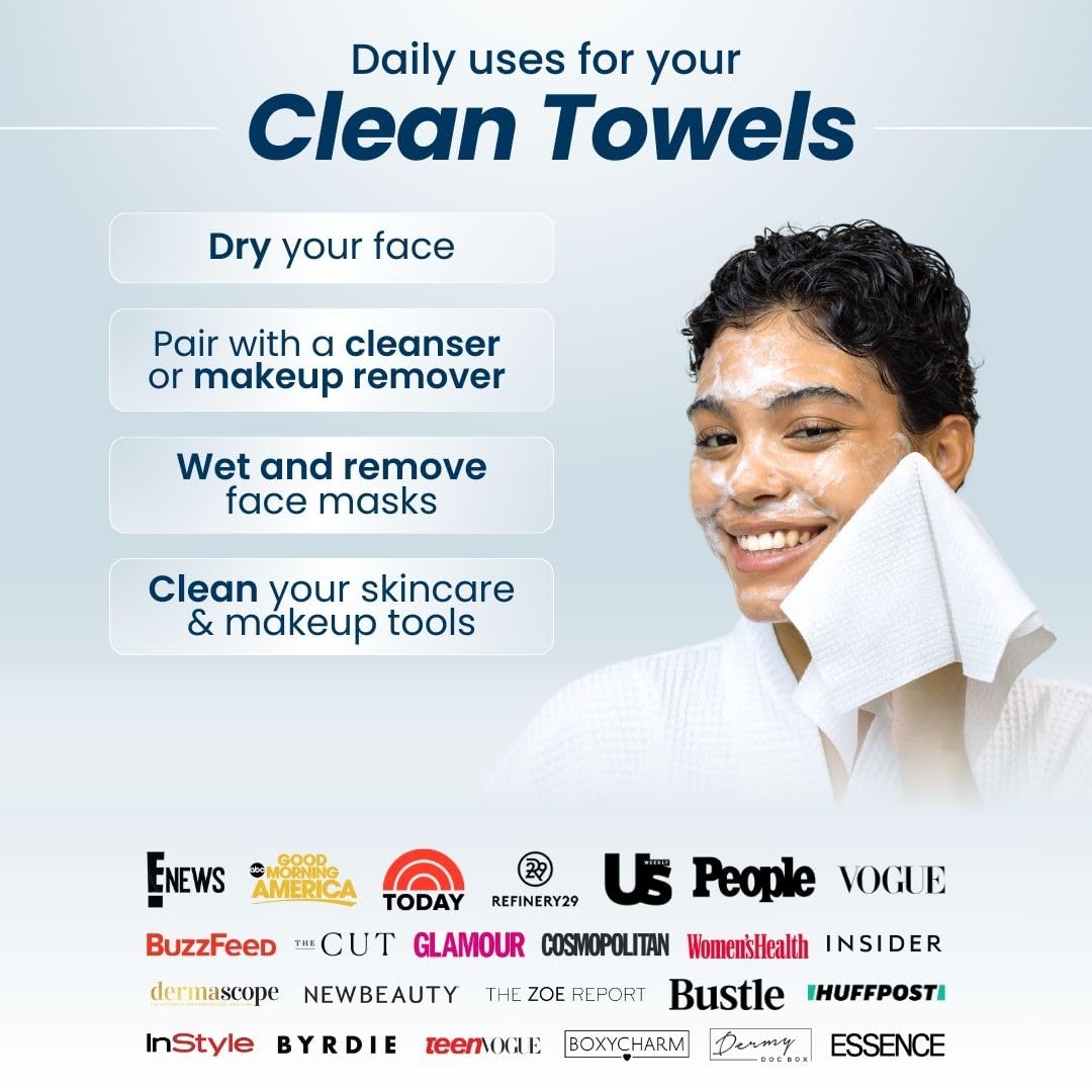 Clean Skin Club Clean Towels XL™ - 100% Biobased Face Towel | Ultra Soft & Disposable