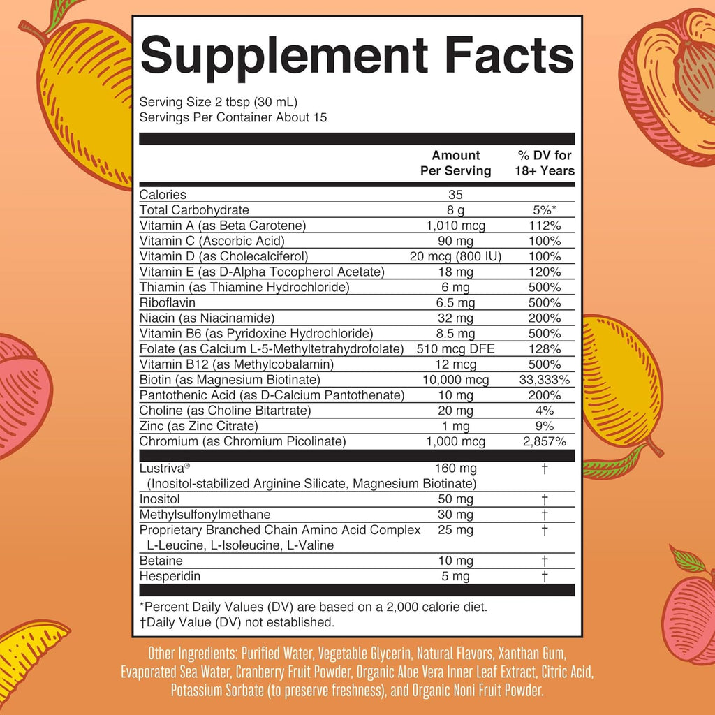 MaryRuth's Liquid Multivitamin with Lustriva® | Biotin 10000mcg for Hair Growth, Thicker Hair, Wrinkle & Skin Care | Vegan & Clinically Tested Multivitamin for Women | 15.22 Fl Oz