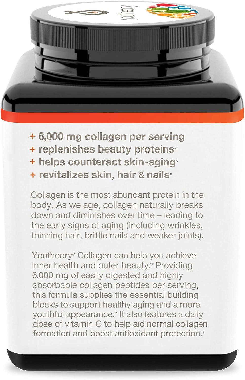 Youtheory Advanced Collagen Supplement – 6,000 mg Collagen with Vitamin C, Supports Hair, Skin, & Nails – 290 Tablets