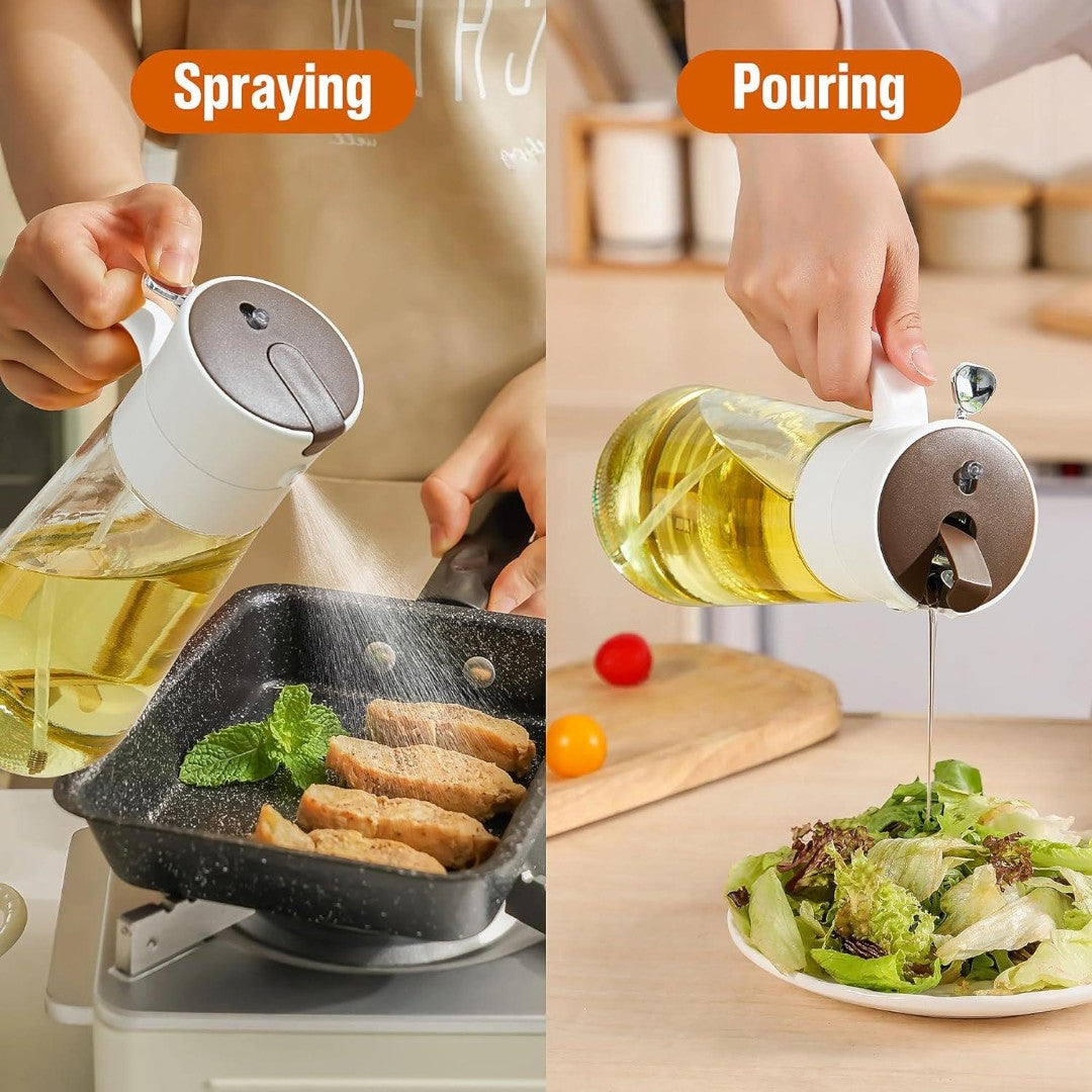 Glass Olive Oil Dispenser Bottle & Oil Sprayer Bottle 2 In 1 for Kitchen Cooking, Auto Flip Cap, 18oz White - Ballimart