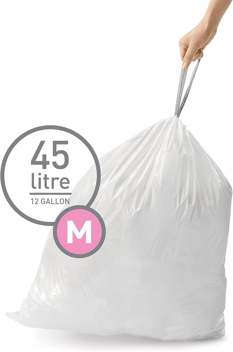 simplehuman Code M Custom Fit Liners, 60 Count - 45 Liter / 11.9 Gallon Trash Bags (Pack of 3)