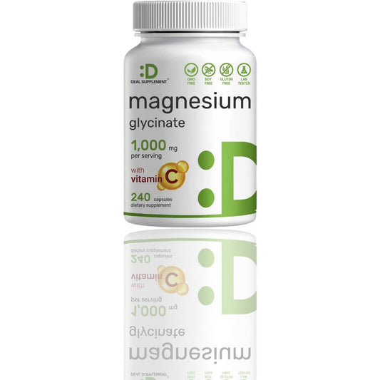DEAL SUPPLEMENT Magnesium Glycinate 500mg Plus Vitamin C – 100% Chelated for Superior Absorption – Essential Mineral Supplement (240 Capsules)