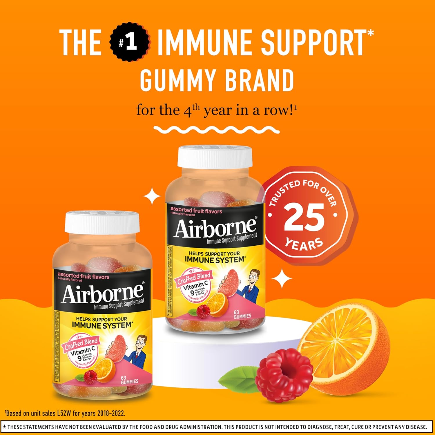 Airborne 750mg Vitamin C Gummies – Daily Immune Support for Adults