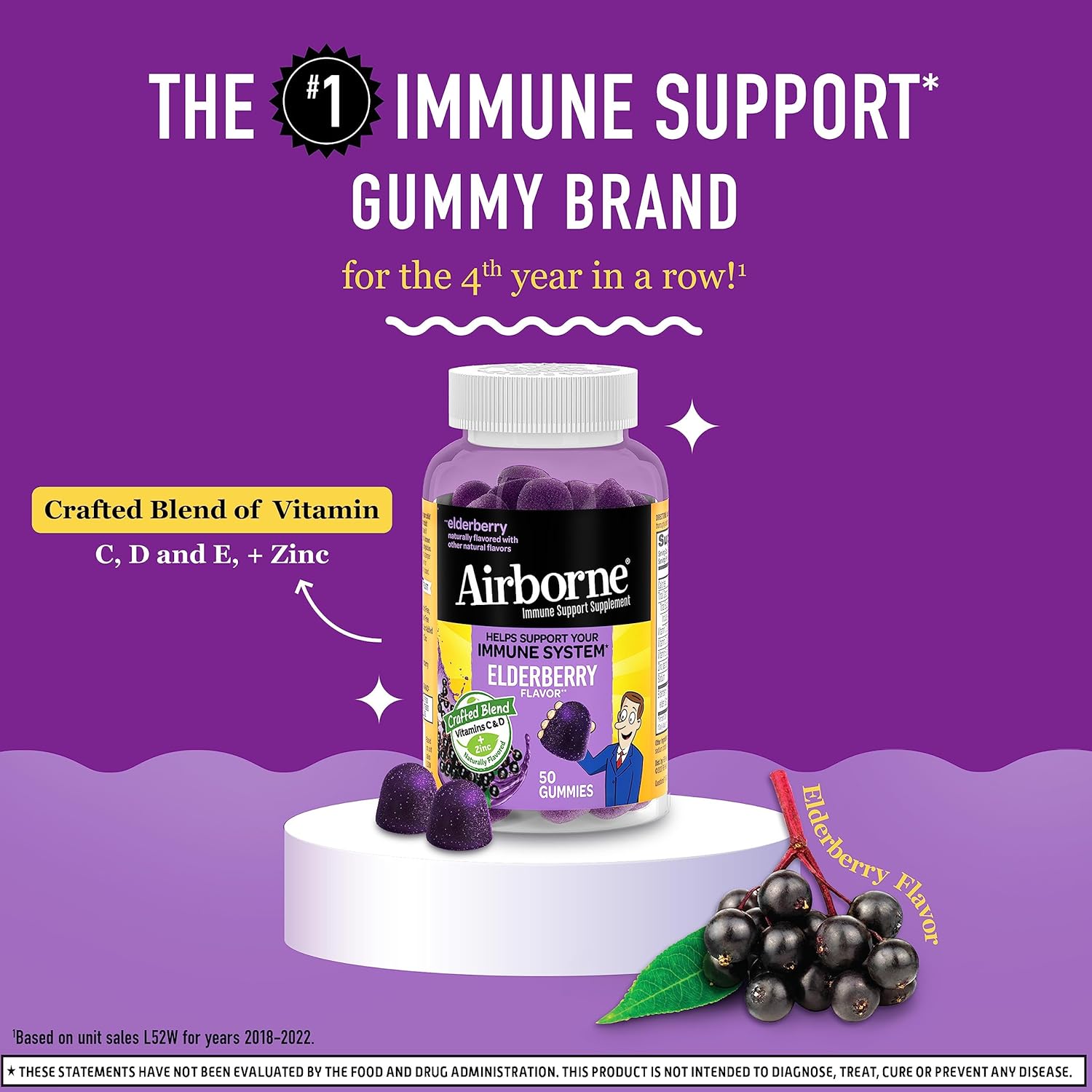Airborne Elderberry + Zinc & Vitamin C Gummies – Daily Immune Support for Adults & Kids