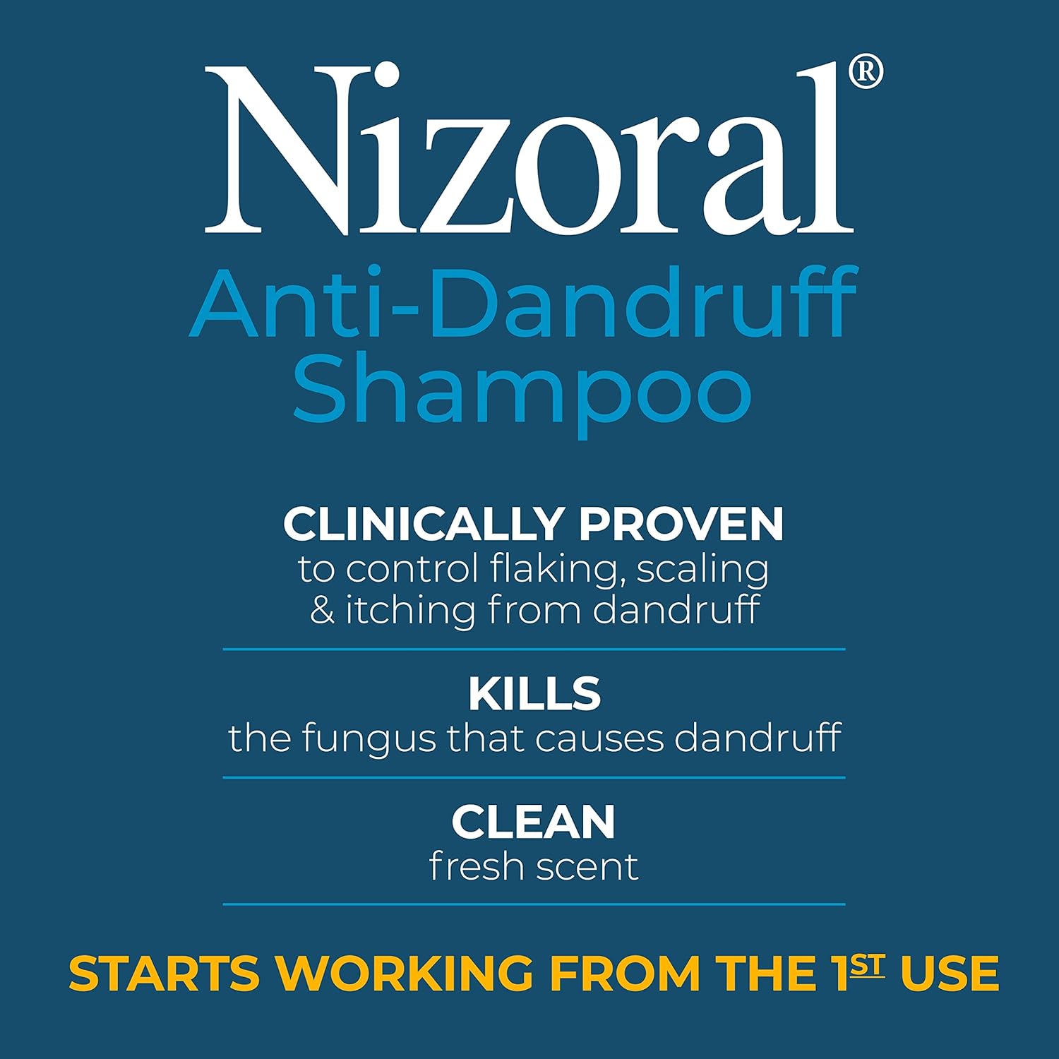 "Fight dandruff with Nizoral Anti-Dandruff Shampoo. Powered by 1% Ketoconazole, it controls flaking, scaling, and itching while leaving hair soft and fresh."