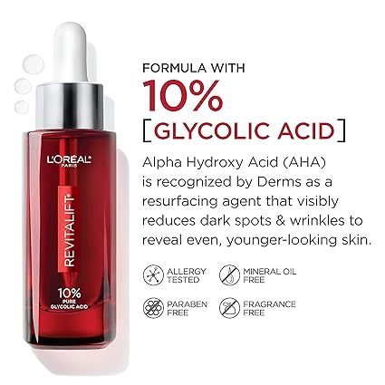 L’Oreal Paris Revitalift 10% Pure Glycolic Acid Face Serum | Anti-Aging Dark Spot Corrector | Fragrance-Free 1.0 fl oz