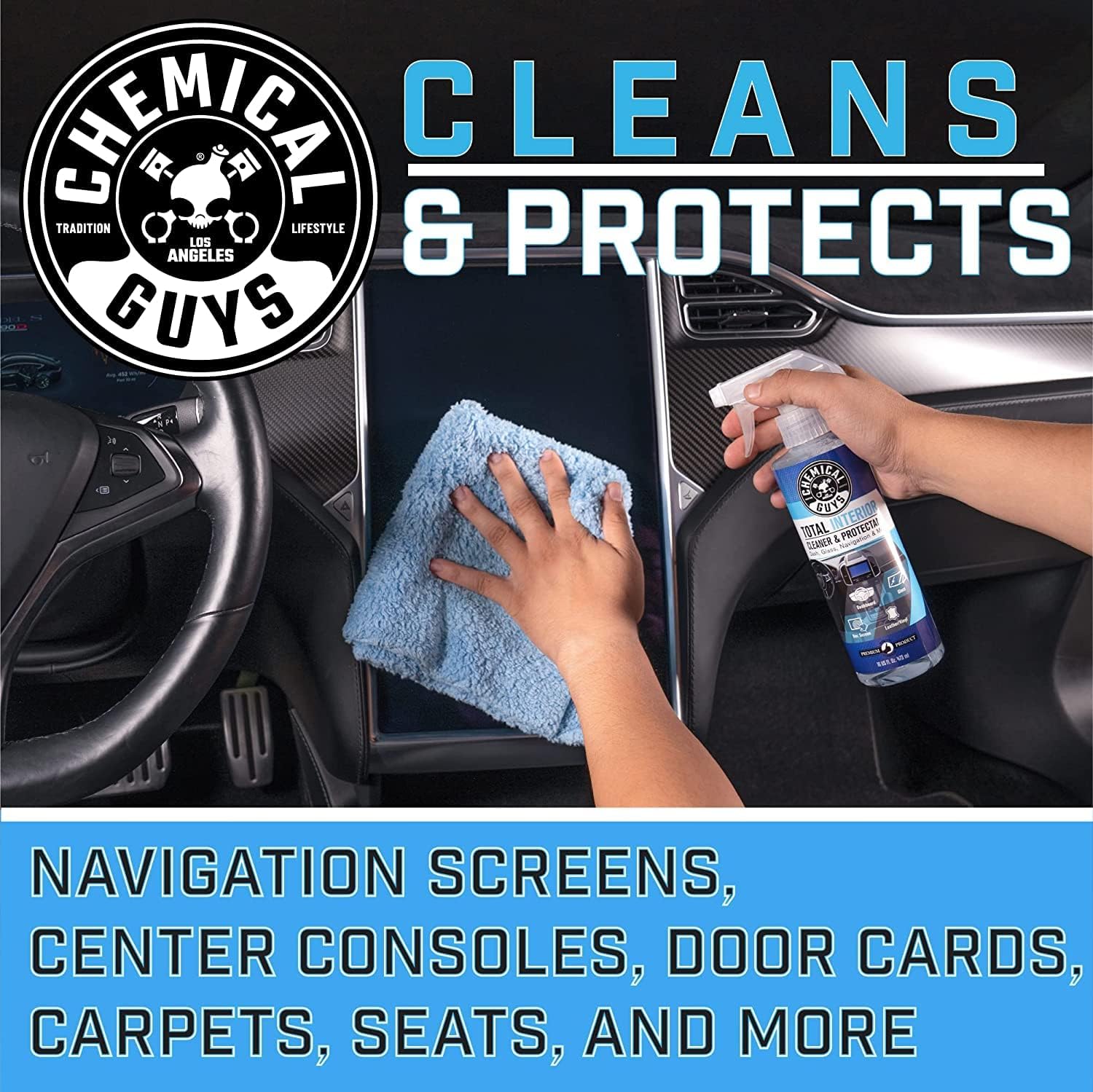 Chemical Guys Total Interior Cleaner & Protectant – All-in-One Car Interior Cleaner for Leather, Vinyl, Carpet, Glass, and More | Safe for Cars, Trucks, SUVs, RVs, Motorcycles, and Homes | 16 fl oz - Ballimart