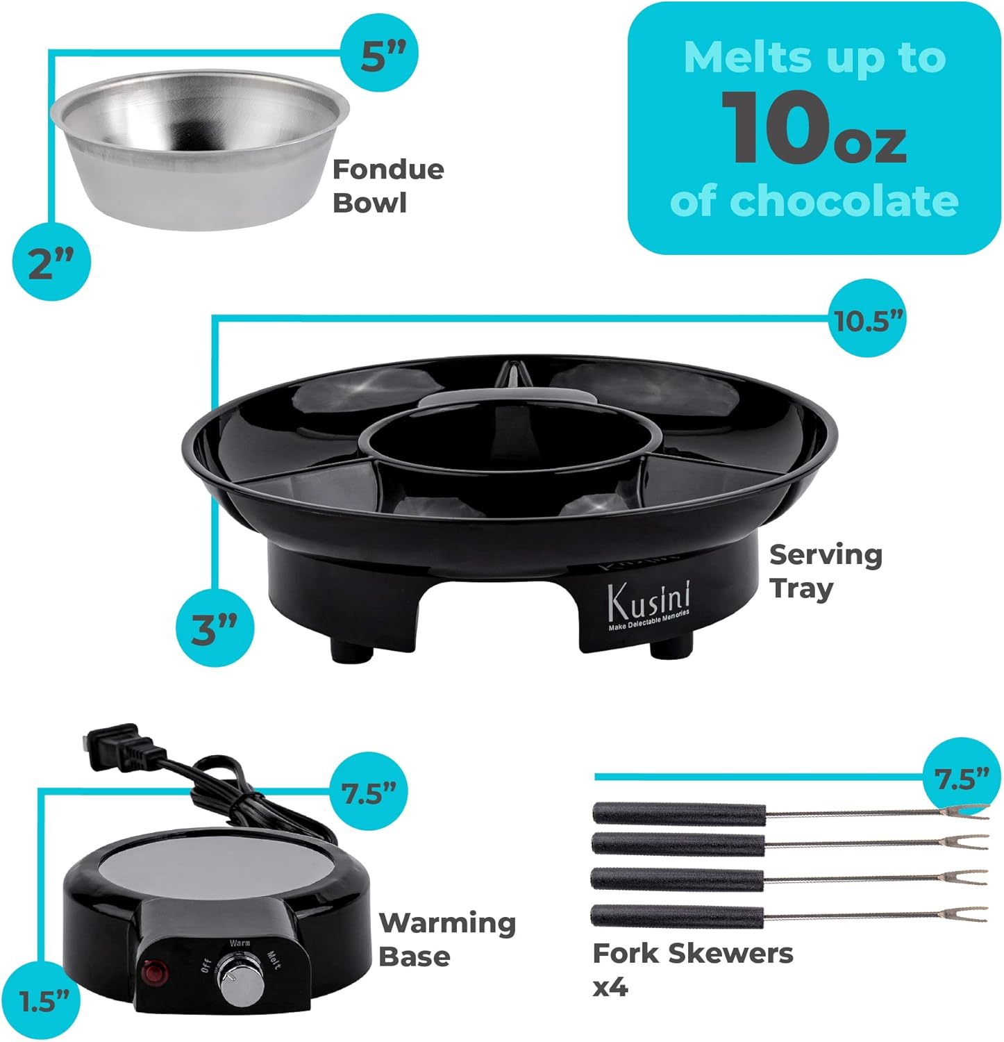 Title Kusini Electric Fondue Pot Set – Chocolate Fondue Kit with Temperature Control, Detachable Serving Trays & 4 Roasting Forks – Ideal for Date Nights, Movie Nights & Game Nights