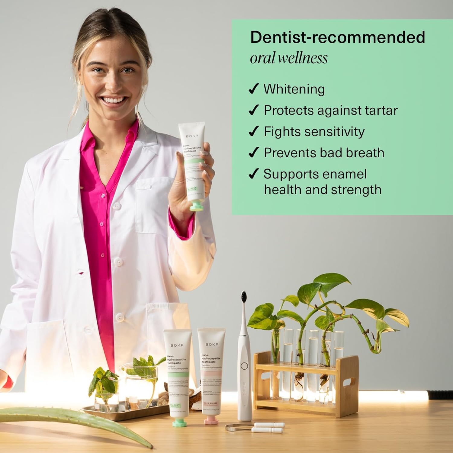 Boka Fluoride-Free Toothpaste | Remineralizing & Whitening with Nano Hydroxyapatite (n-Ha) for Sensitive Teeth - Dentist Recommended, Ela Mint Flavor, 4oz - Ballimart