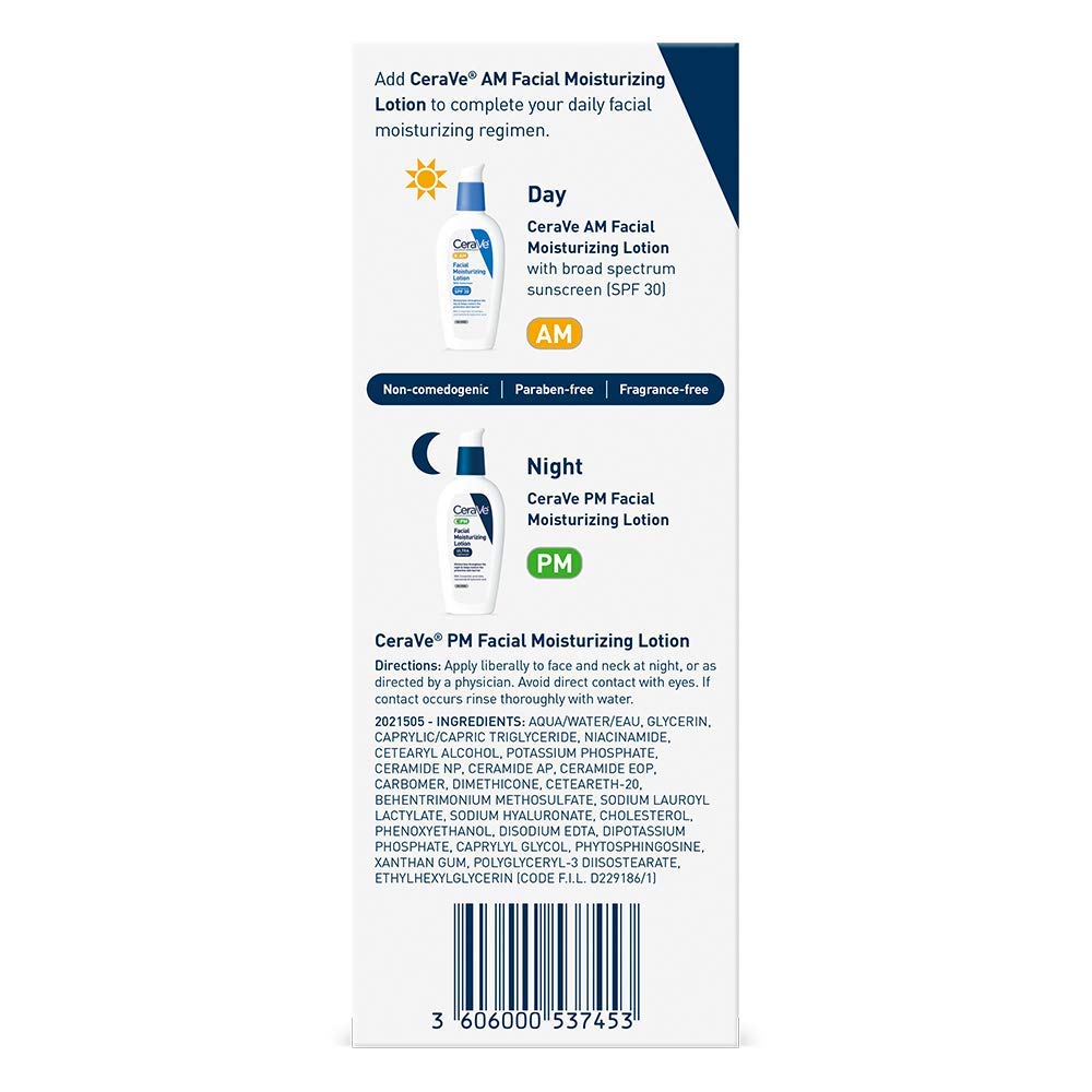 CeraVe PM Facial Moisturizing Lotion | Oil-Free Night Cream with Hyaluronic Acid & Niacinamide | 3oz - Ballimart