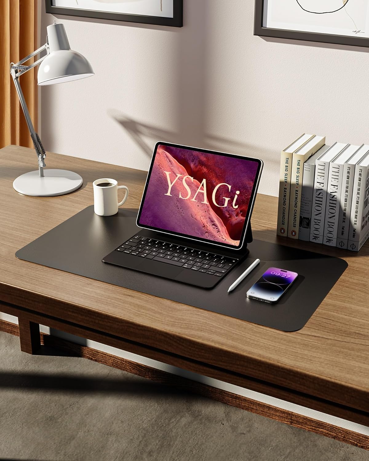 YSAGi Leather Desk Pad Protector - Large Non-Slip PU Leather Office Desk Mat, Waterproof Laptop Desk Blotter, Writing & Mouse Pad for Home and Office, 23.6" x 13.8", Black