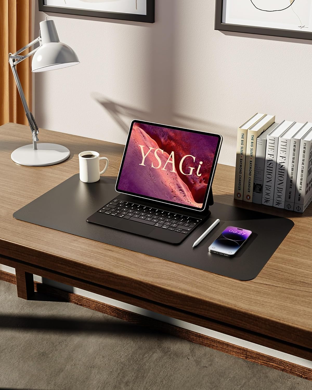 YSAGi Leather Desk Pad Protector - Large Non-Slip PU Leather Office Desk Mat, Waterproof Laptop Desk Blotter, Writing & Mouse Pad for Home and Office, 23.6" x 13.8", Black - Ballimart