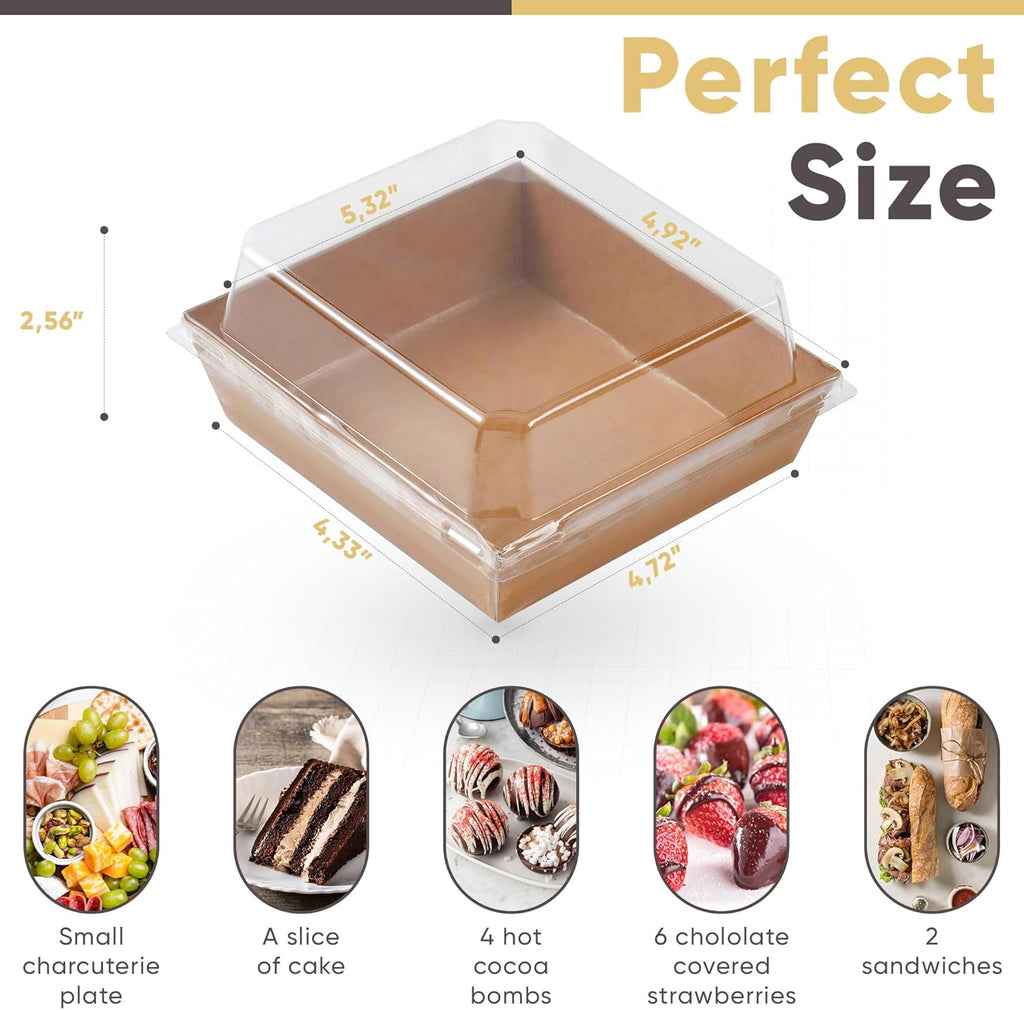 50-Pack Small Charcuterie Boxes with Clear Lids - Go Paper Mini Charcuterie Box | 5-Inch Disposable Dessert Containers for Cakes, Cookies, Strawberries & More - Ballimart