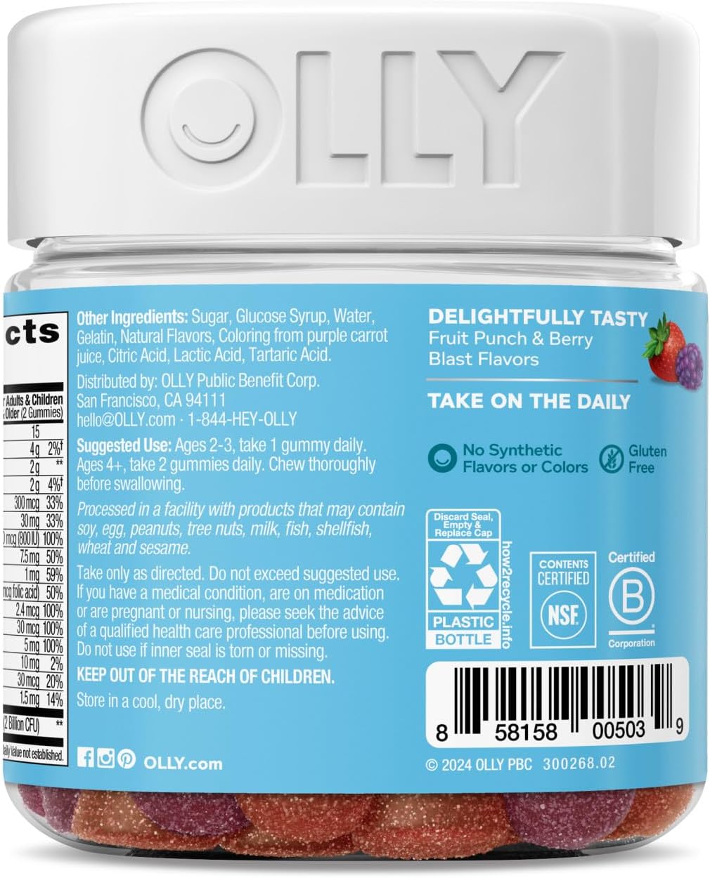 OLLY Kids Multivitamin & Probiotic Gummies | Digestive Support with Vitamins A, C, D, E, Bs & Zinc | Chewable Berry Flavor Supplement | 70 Count | 35-Day Supply