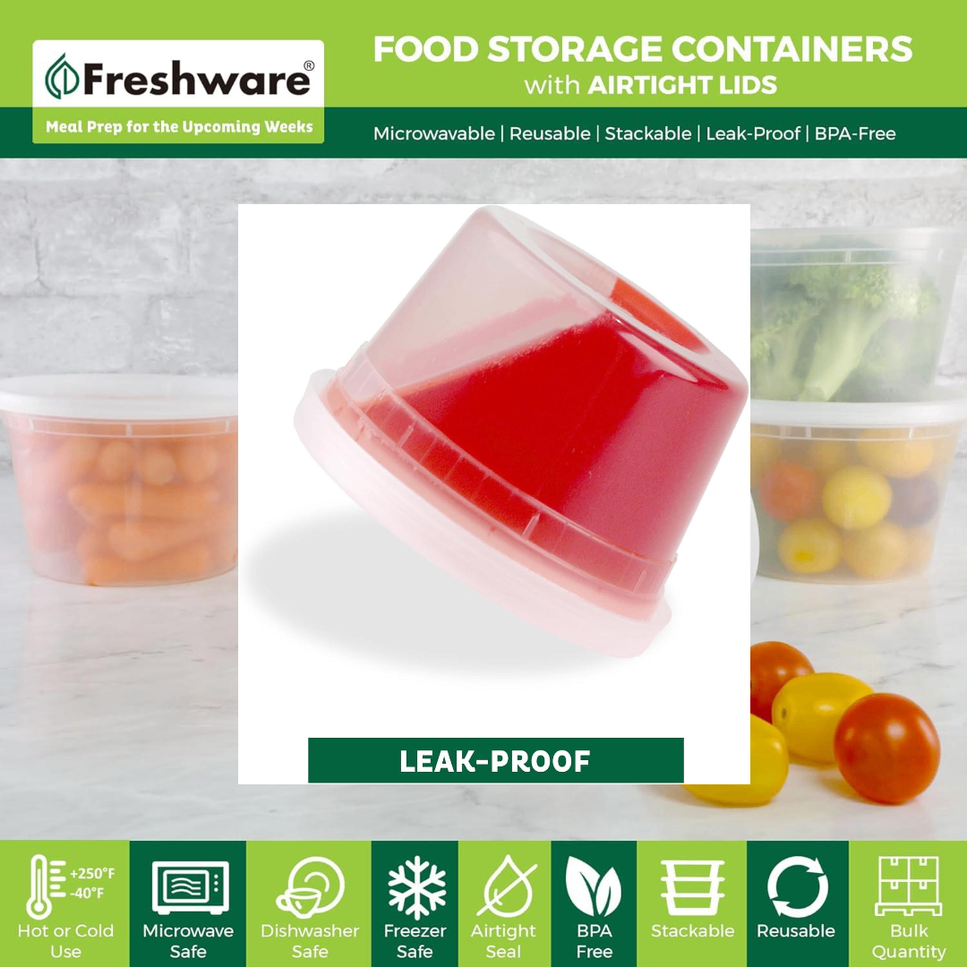 Freshware 50-Pack 16 oz Food Storage Containers with Lids – Airtight, Leak-Proof, Reusable Meal Prep Containers