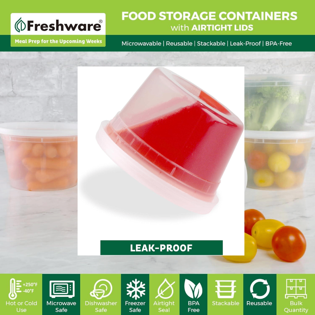 Freshware 50-Pack 16 oz Food Storage Containers with Lids – Airtight, Leak-Proof, Reusable Meal Prep Containers - Ballimart