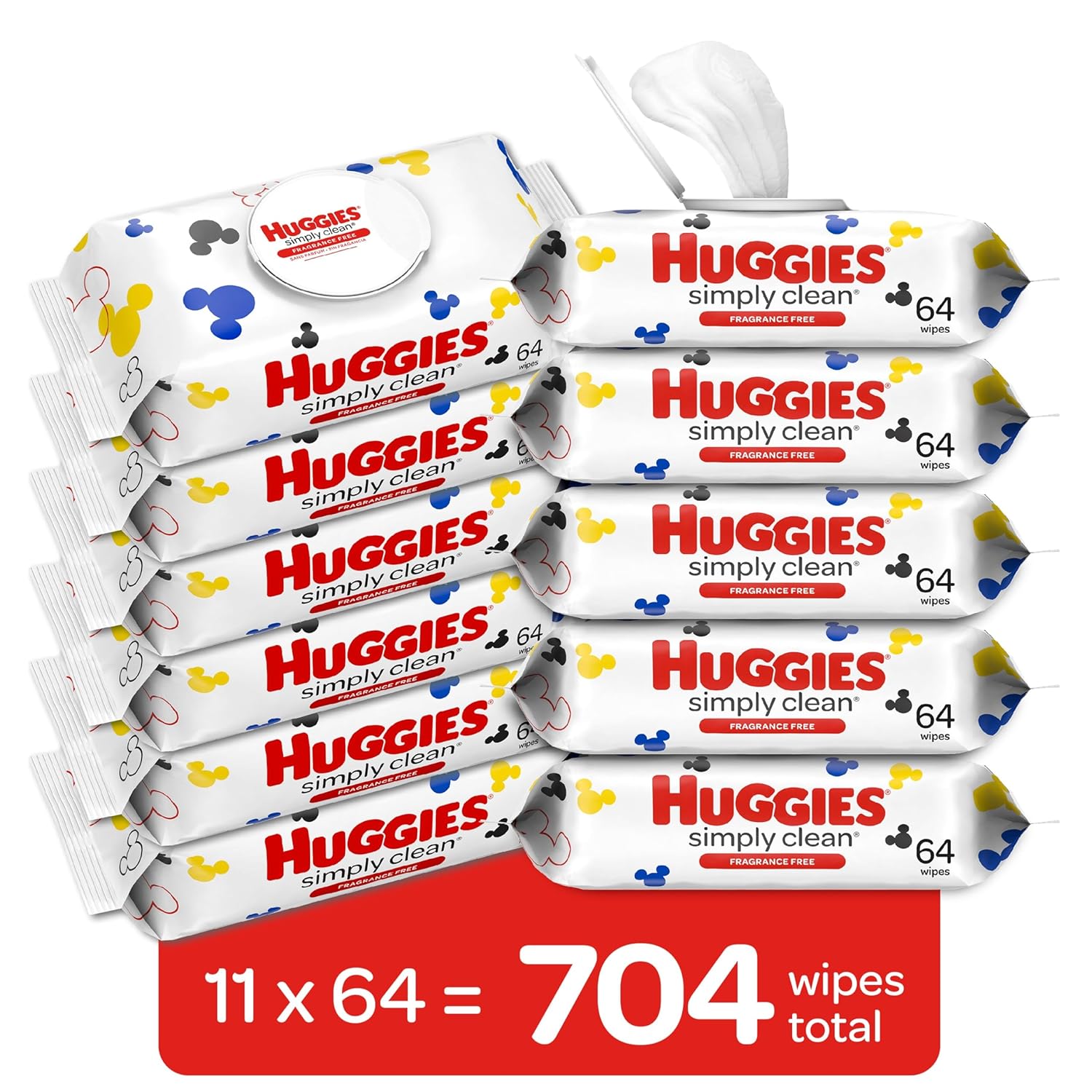 Huggies Simply Clean Fragrance-Free Baby Wipes (704 Count) – Unscented, Hypoallergenic & Dermatologist-Tested Wipes for Sensitive Skin