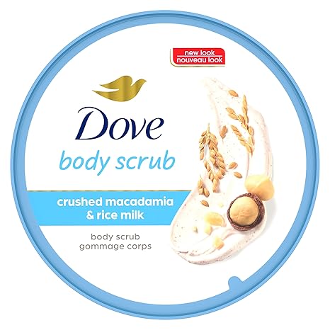Dove Exfoliating Body Polish – Macadamia & Rice Milk Scrub for Nourished, Visibly Smoother Skin | 10.5 oz