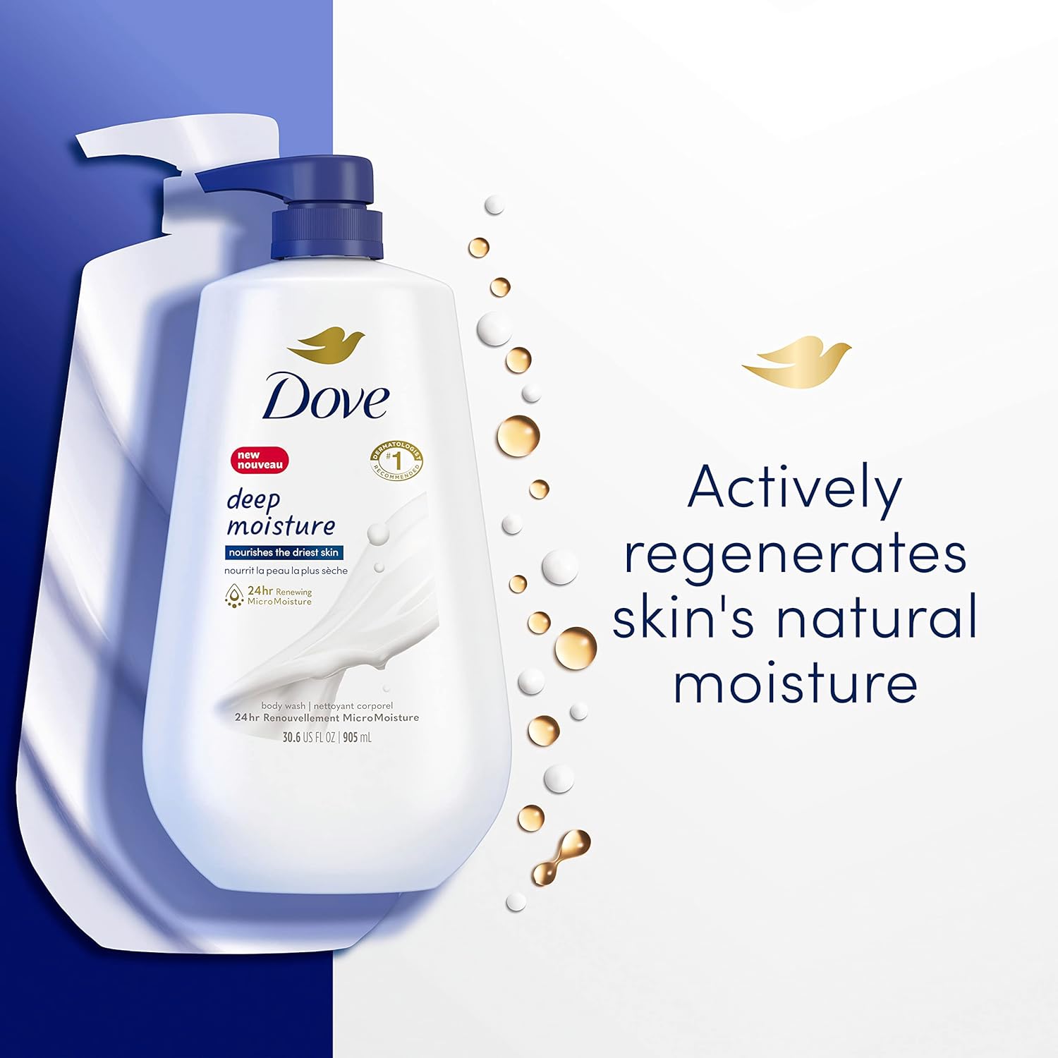 Dove Deep Moisture Body Wash with Pump - 24HR Renewing MicroMoisture for Dry Skin, 30.6 oz