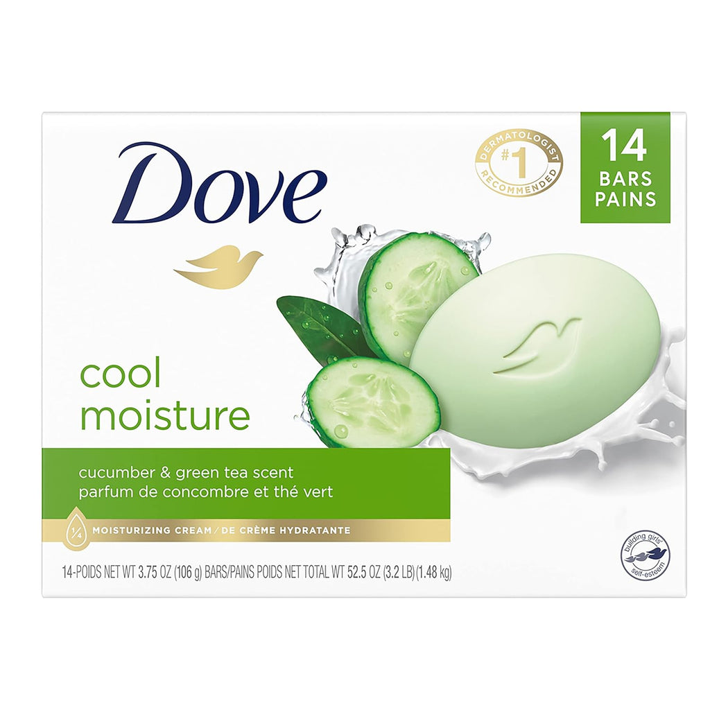 Dove Skin Care Beauty Bar – Cucumber & Green Tea | 3.75 oz, 14 Bars – Moisturizing & Gentle for Face, Body, and Hands
