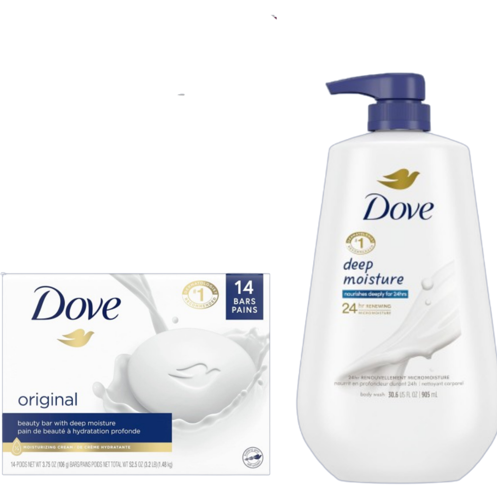 Dove Skincare Bundle – Deep Moisture Body Wash & Gentle Beauty Bar Pamper your skin with the ultimate duo for hydration and gentle cleansing, trusted by dermatologists.