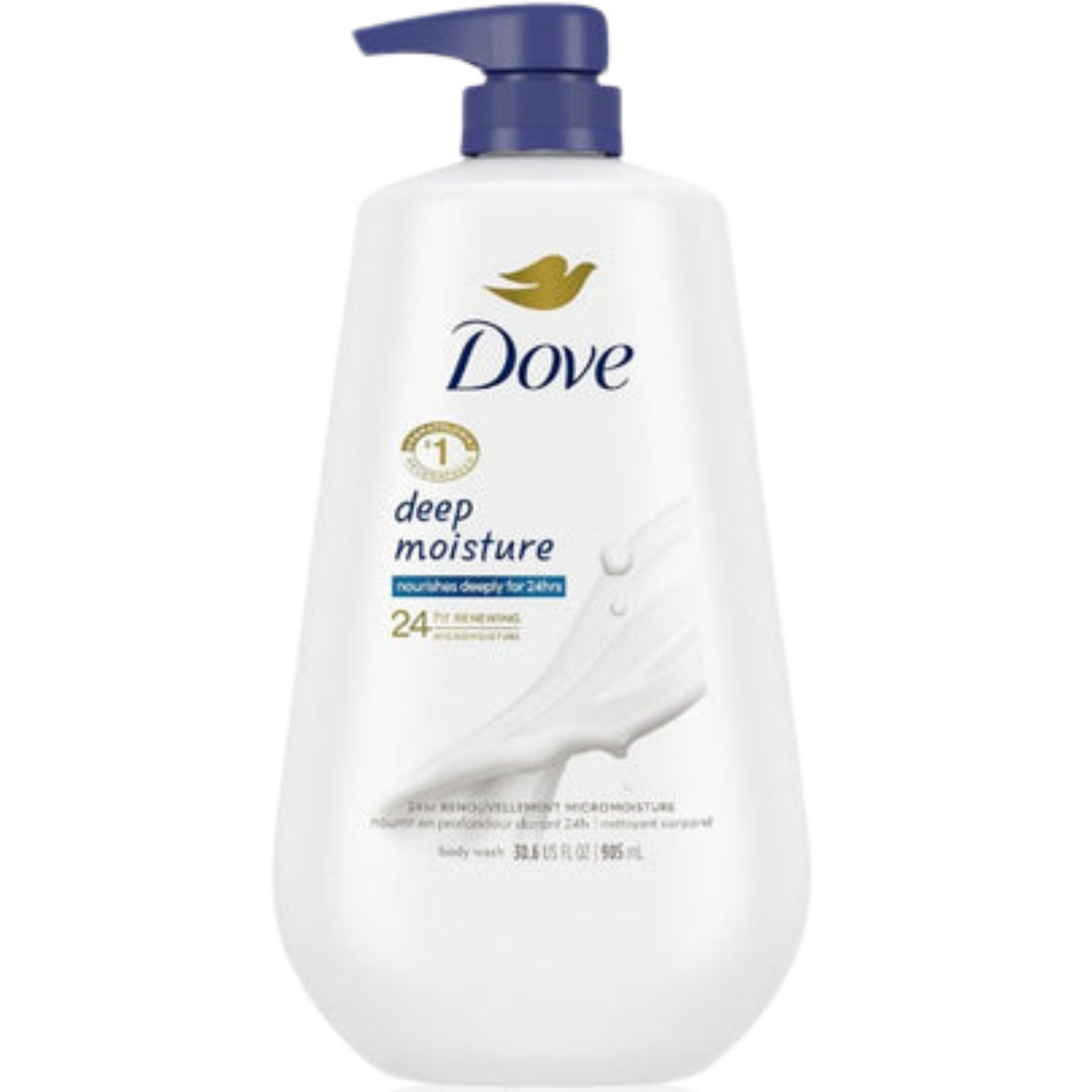 Dove deep moisture body wash bottle on a white background