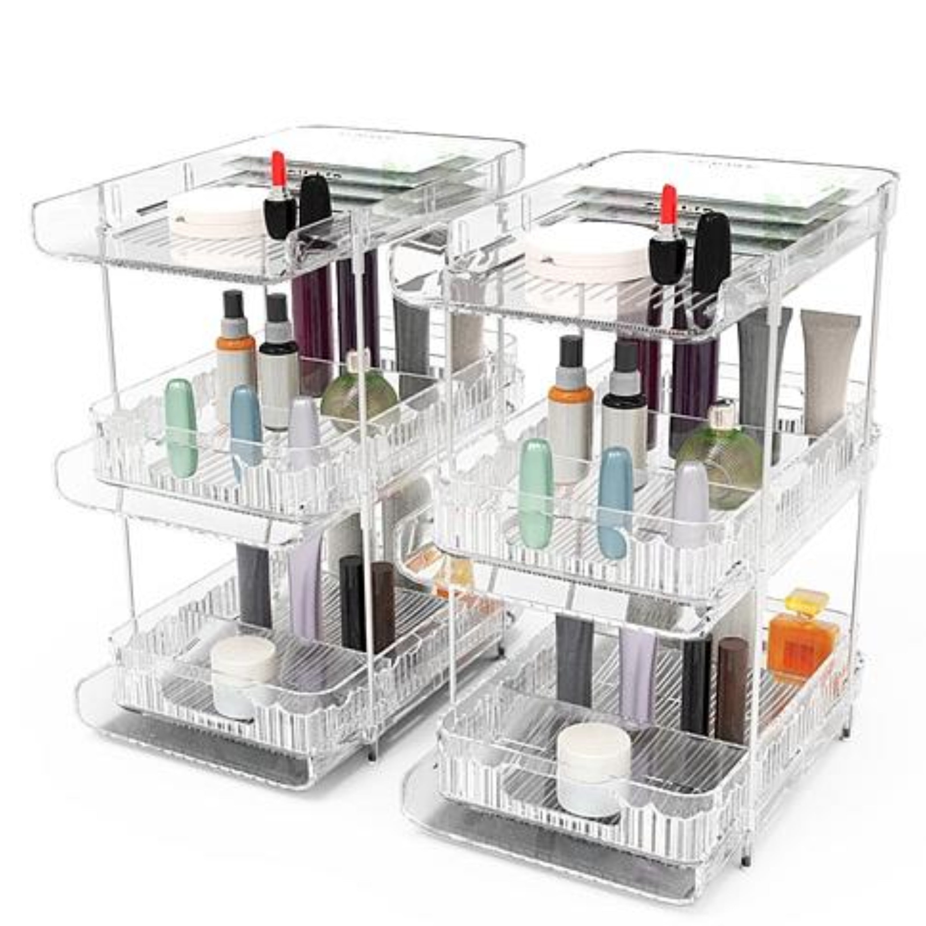 NewHome 2 Packs 3 Tier Clear Bathroom Organizer with Drawers