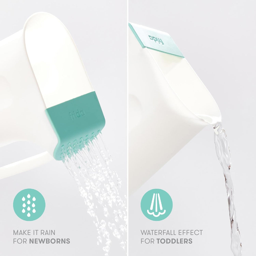 Frida Baby Control The Flow Bath Rinse Cup – Dual Pour Rinser for Hair & Body | Easy Grip Handle & Rain Shower Design | 24oz Baby Bath Essential